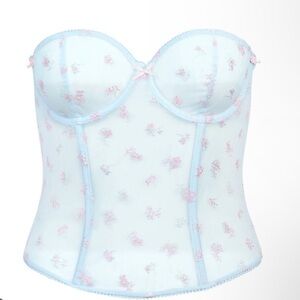 SKIMS Spring intimates Sheer Embroidered Corset Top in Light Blue pink florals
